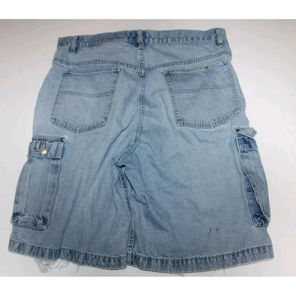 Vintage America Mens Cargo Jean Shorts‎ Mens 38 Denim Safari Outdoor Baggy